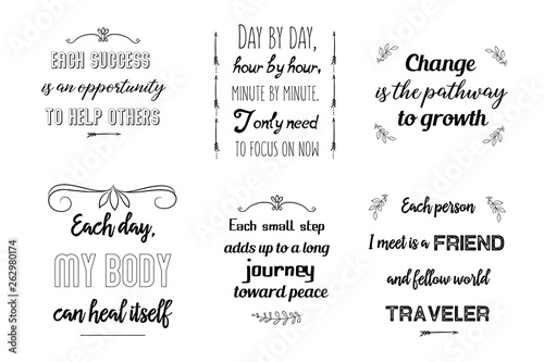Set of Calligraphy saying for print. Motivation Inspiring Positive Vector Quotes for every day. Ready to post in social media, brochure, magazine