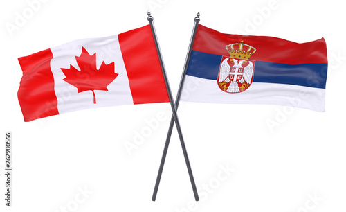Canada and Serbia, two crossed flags isolated on white background. 3d image