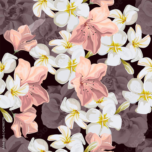 Seamless pattern with tropical flower vector illustration