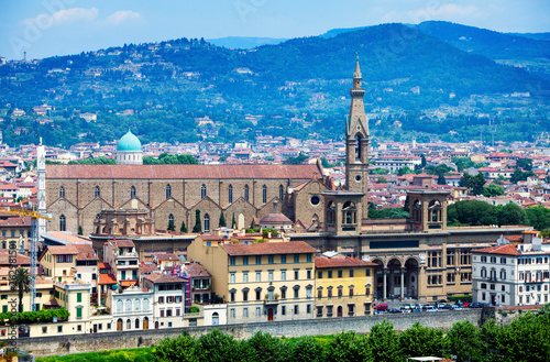 View of the city and clock tower of the Old Palace on top, Florence (Italy)...
