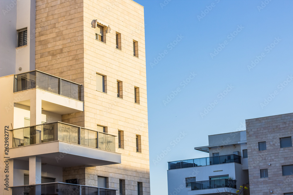 apartment buildings exterior facade with balcony 