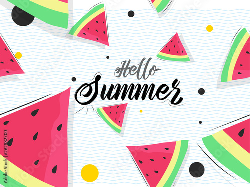 Flat style watermelon seamless background for Hello Summer celebration concept. Can be used as banner or poster design.
