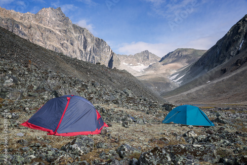 The tents  in the mountains of the Kodar ridge in Transbaikalia