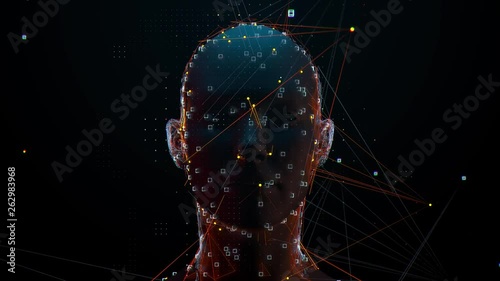 3d render of female face analysis. Biometric identification scan concept.  Authentication technology.
