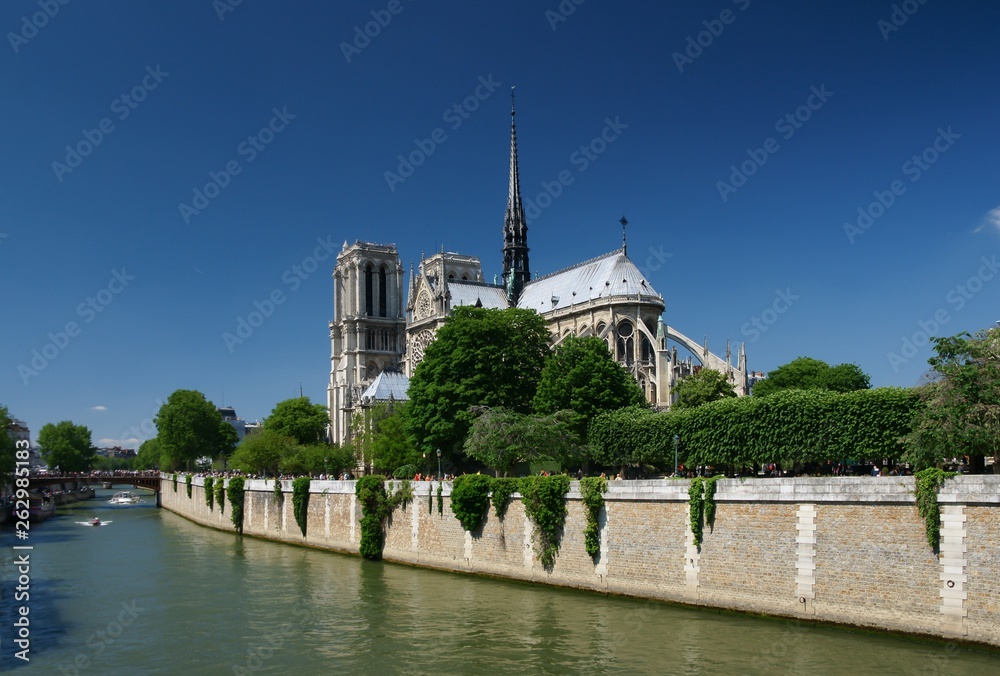 Notre Dame Cathedral and River Seine Paris France Notre Dame Cathedral and River Seine Paris France