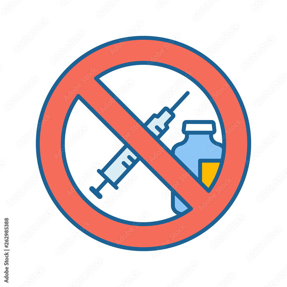 Drugs and pills prohibition sign color icon Drugs and pills prohibition sign color icon