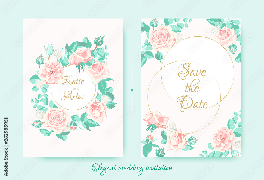 Wedding Invite with Roses Composition and Border. Wedding Invite with Roses Composition and Border.