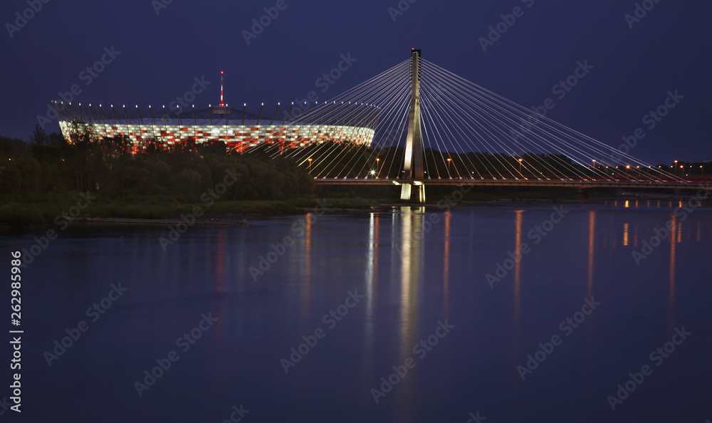 Fototapeta premium Swietokrzyski bridge and National stadium in Warsaw. Poland