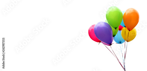 Colorful balloons isolated on white, banner, header, headline, panorama, copy space