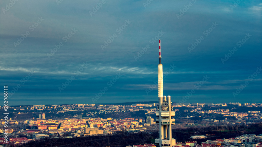 Fototapeta premium Prague Aerial view tv tower summer light
