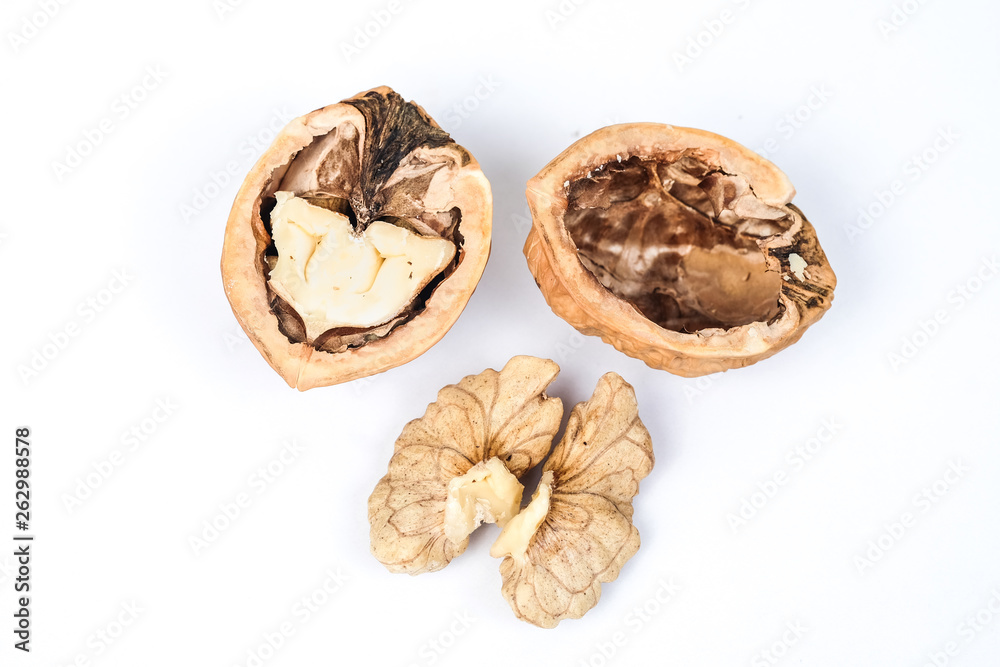 Dry Walnut isolated on white background,Food for health. Dry Walnut isolated on white background,Food for health.
