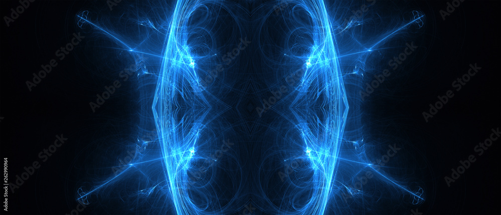 Fototapeta premium blue circular wave glow. kaleidoscope lighting effect.