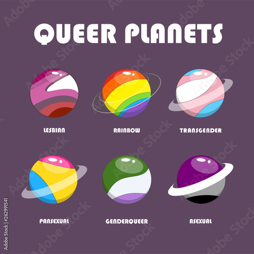 LGBT pride icons set  in a form of planets