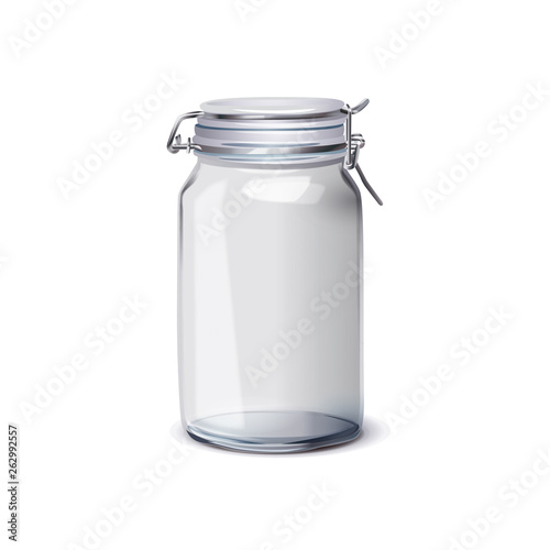 Empty glass jar with lid lock off. Mockup