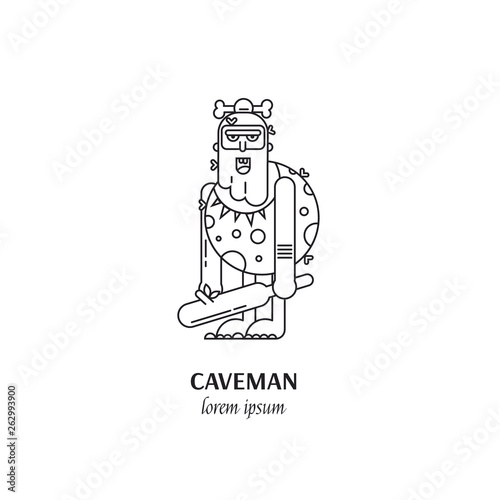 Caveman line art illustration isolated on white