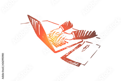 Freelance, work from home, businessman working with laptop, business webinar, programmer occupation