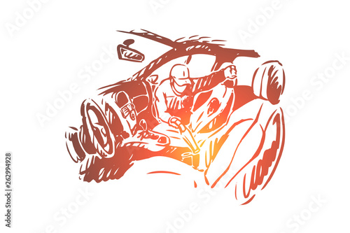 Station employee cleaning automobile interior, vehicle maintenance worker with vacuum cleaner