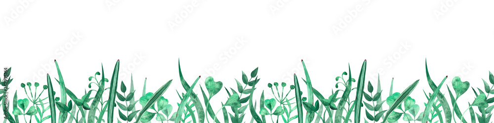Fototapeta premium Seamless watercolor illustration of spring green grass.