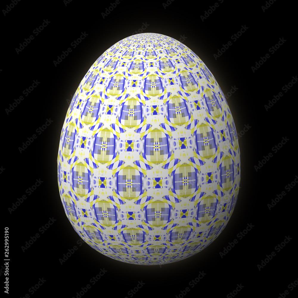 Happy Easter - Frohe Ostern, Artfully designed and colorful easter egg, 3D illustration on black background