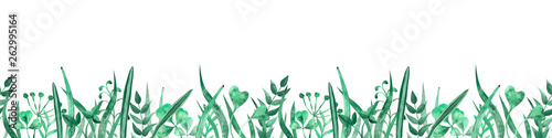 Seamless watercolor illustration of spring green grass.