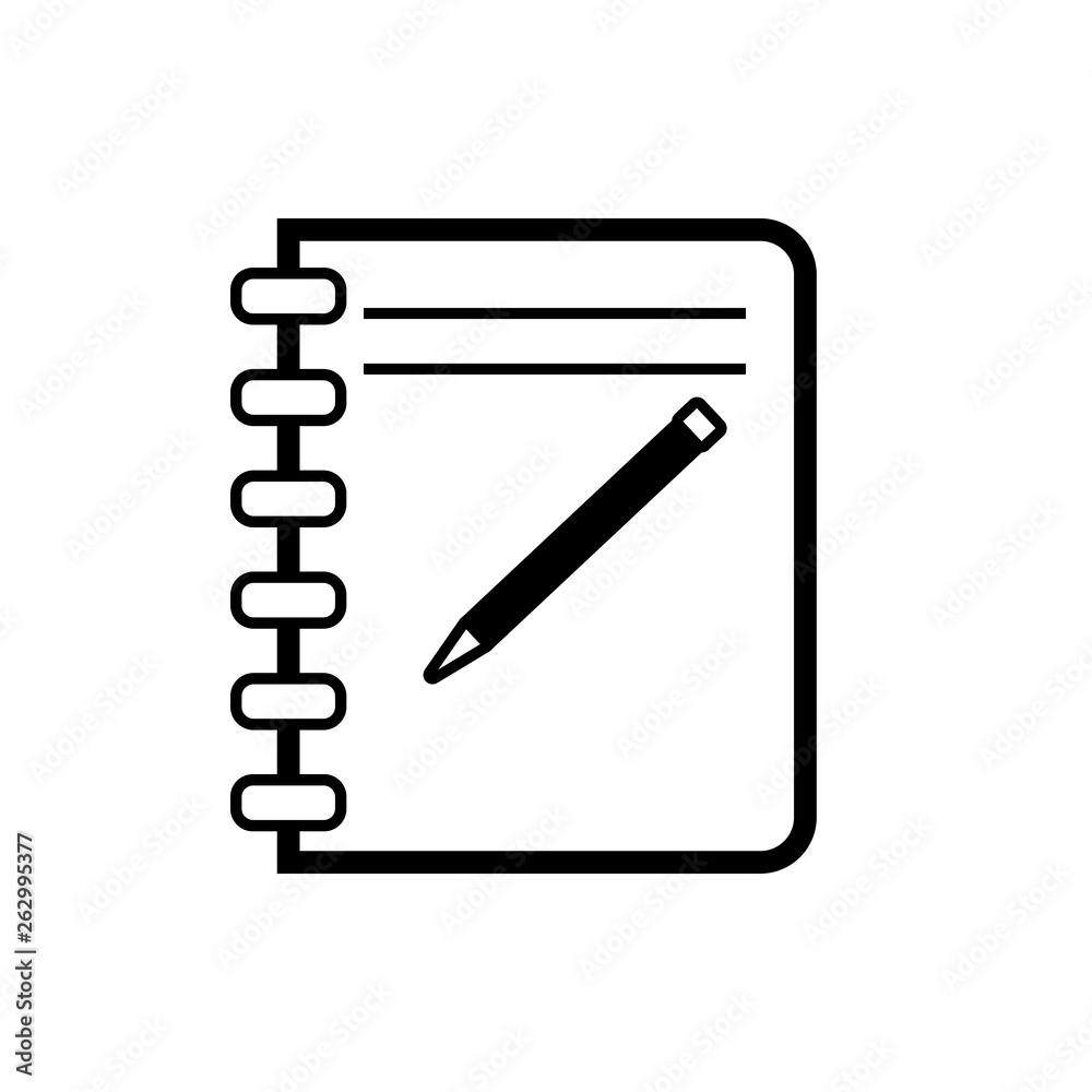 Vector image of an isolated notepad icon. Design a flat black black notebook icon Vector image of an isolated notepad icon. Design a flat black black notebook icon