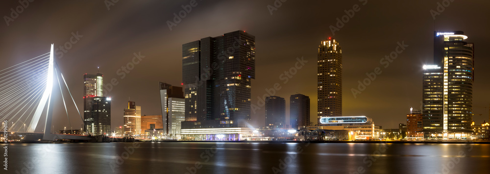 Fototapeta Duża panorama mostu Erazma w Rotterdamie w Holandii