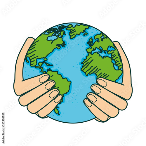 hands lifting world planet earth