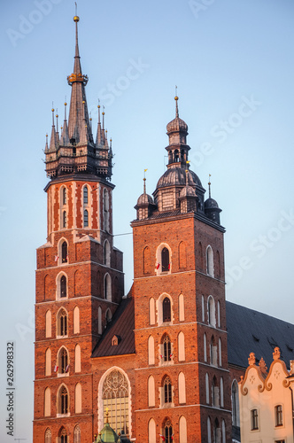 Church of Our Lady Assumed into Heaven simply called Saint Mary Church on Main Market Square of Old Town in Cracow city in Poland