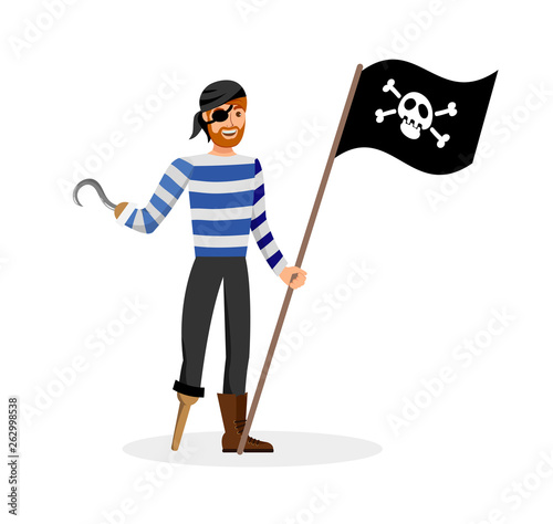 Flibustier Holding Black Flag Vector Illustration