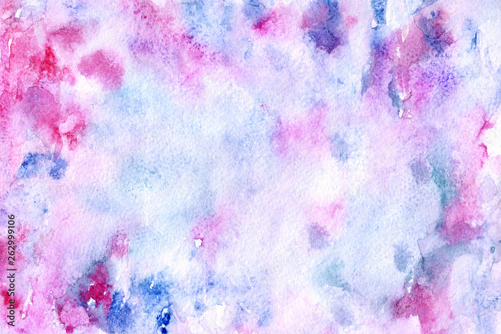 Obraz premium Abstract watercolor background for your design. Beautiful combination of pink and blue colors. Grunge light pink, purple and sky blue watercolor background.