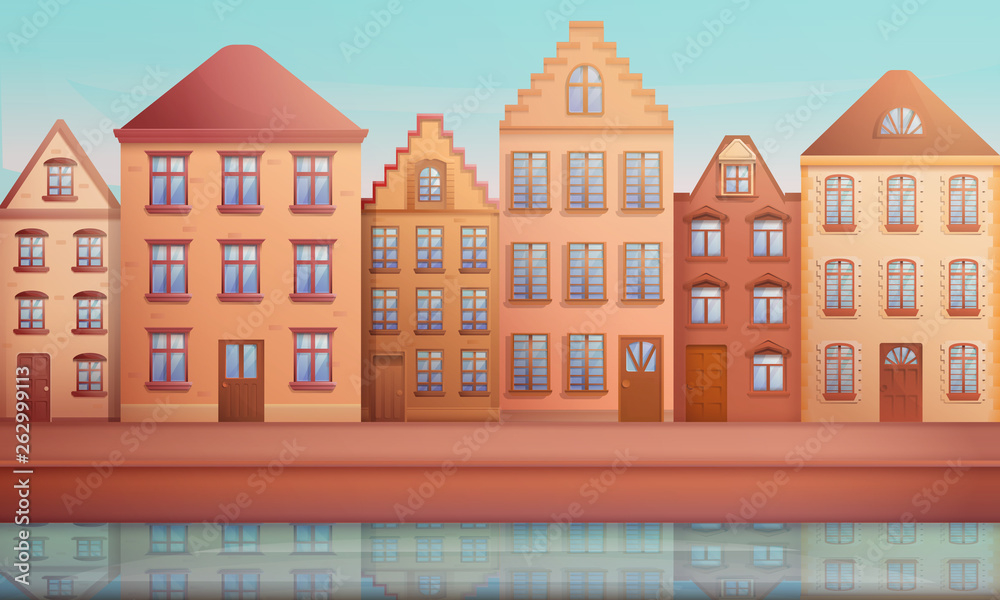 street with old houses, vector illustration