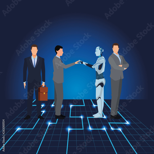 businessmen with humanoid robot