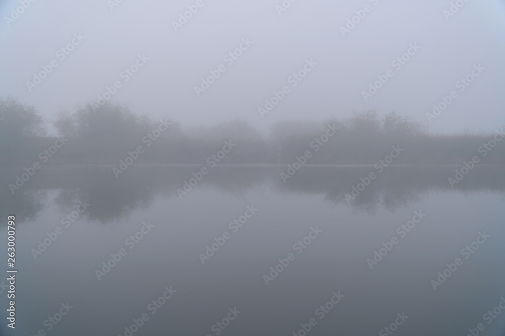 Mystical Fog in the early morning on a small lake