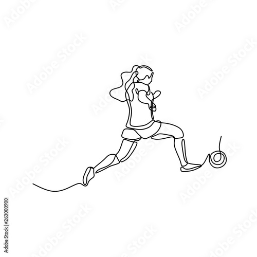 women running one line drawing. Football soccer theme design.