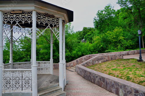 The City Of Ufa. Gazebo in the Park on the river Belaya