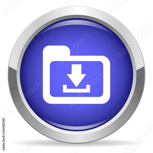Download icon. Round bright blue button.