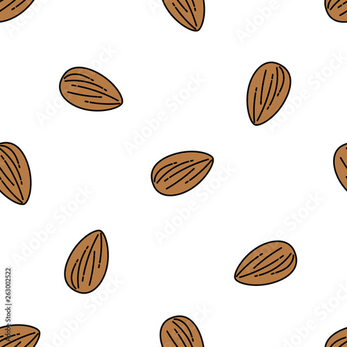 Almond colored isolated seamless pattern on white background.  llustration on the theme of super food and proper nutrition.