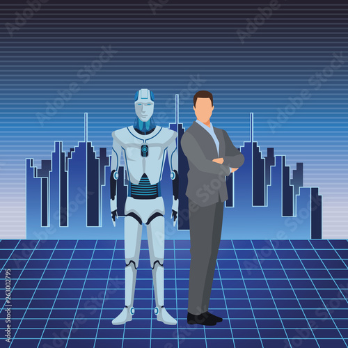 humanoid robot and businessman