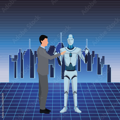 humanoid robot and businessman