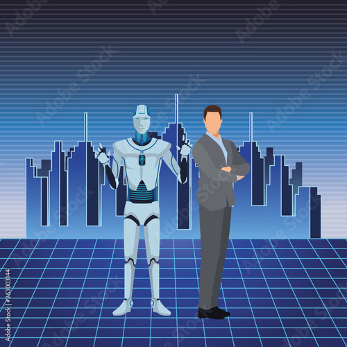 humanoid robot and businessman