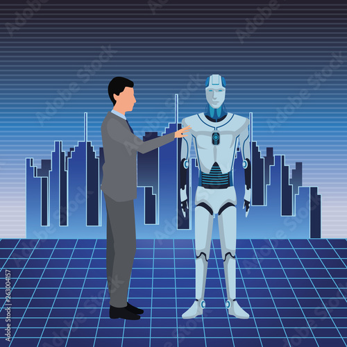 humanoid robot and businessman