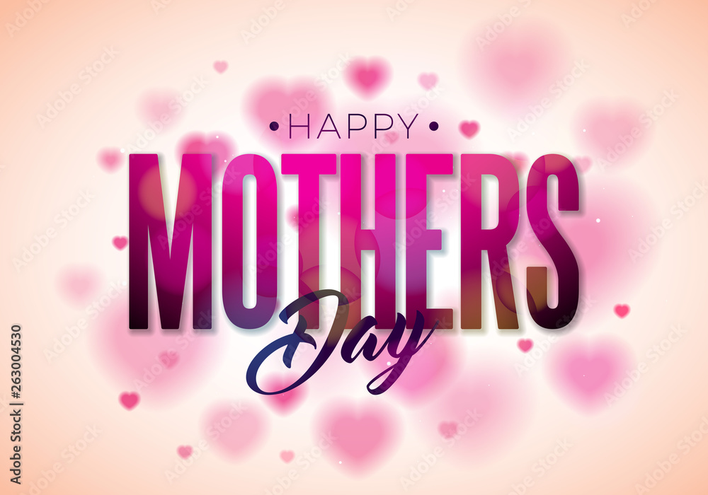Happy Mothers Day Greeting card design with flower and typographic elements on heart background. Vector Celebration Illustration template for banner, flyer, invitation, brochure, poster.