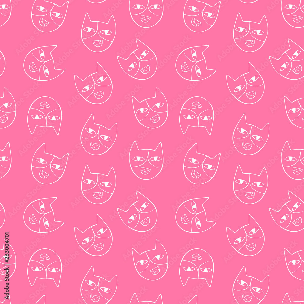 Cute cats. Cartoon print. Seamless vector pattern (background).