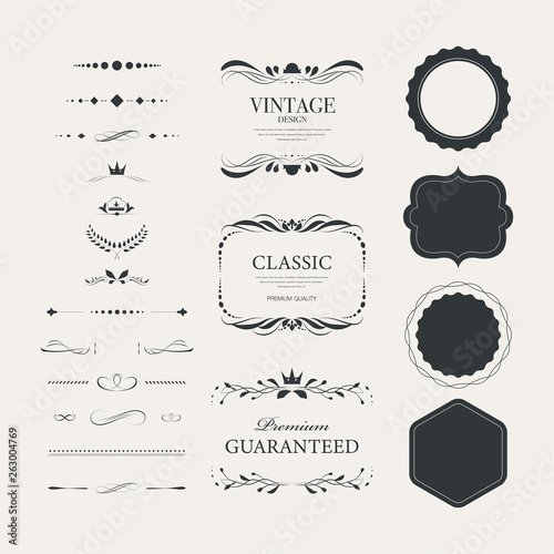 Vintage label banner badges set. Luxury decoration design. High quality tag premium guaranteed.