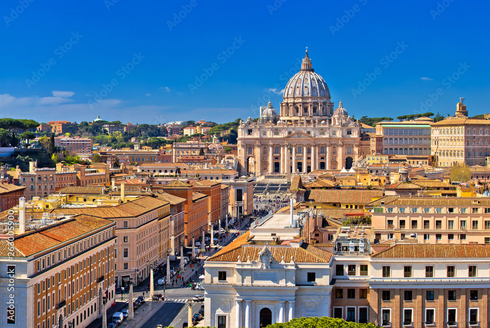 Rome rooftops and Vatican city landmarks panoramic view