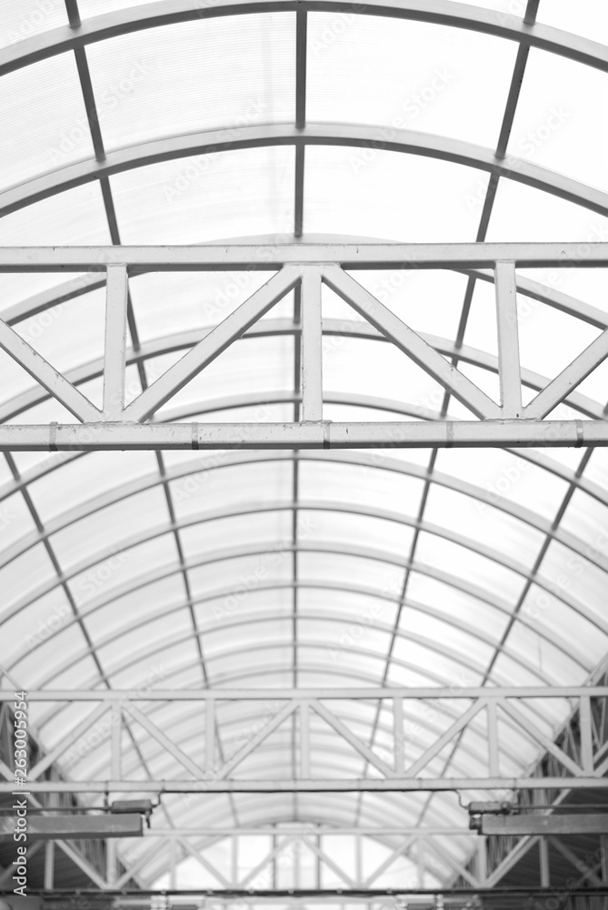 metal roof structure of modern building,black and white