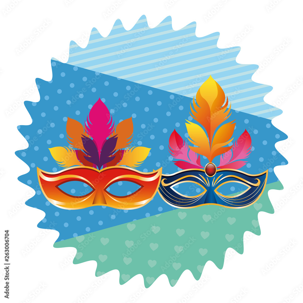 Obraz premium masks with feathers round icon