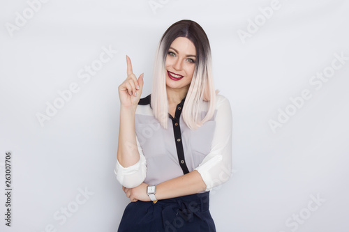 Blonde secretary woman over white background