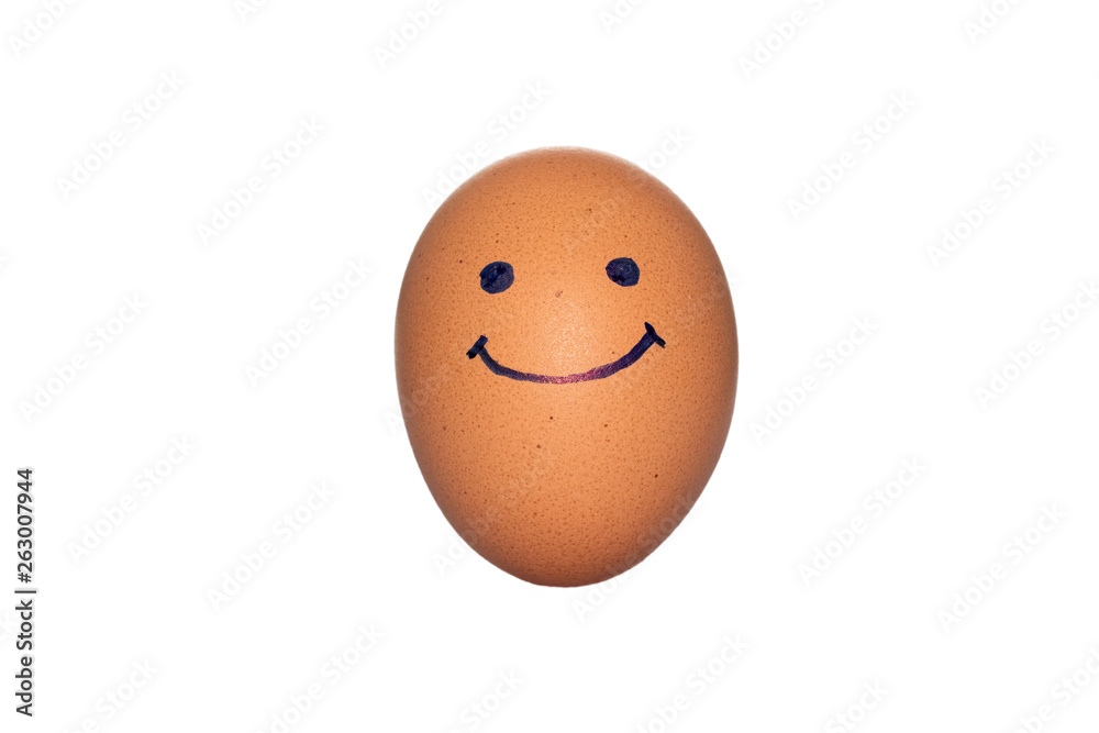 Smile egg isolated on white background. brown oval chicken egg isolated on white background Smile egg isolated on white background. brown oval chicken egg isolated on white background