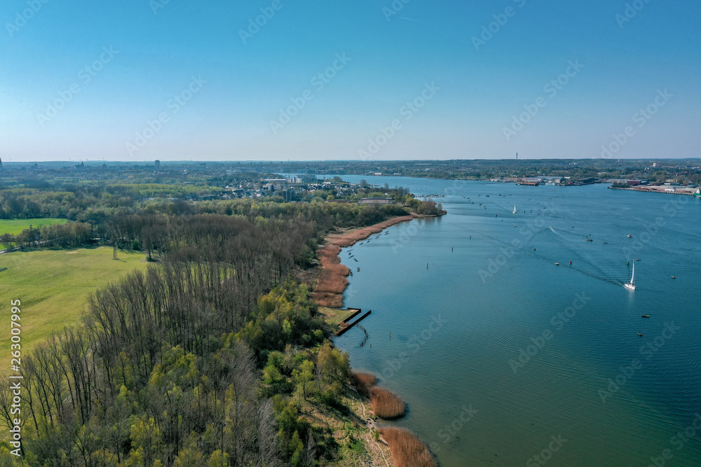 Aerial view of the river Warnow near Rostock 